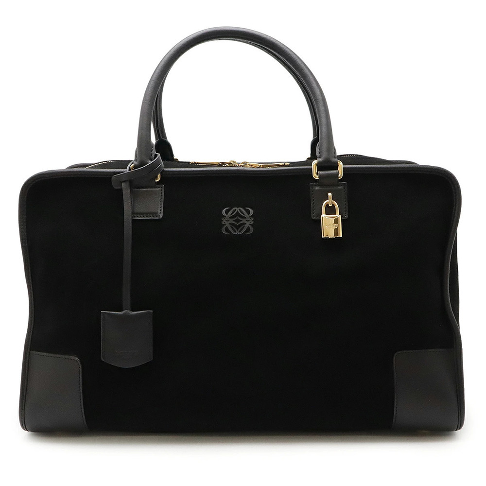 Loewe Amazona Handbag Boston Bag Suede Leather Black